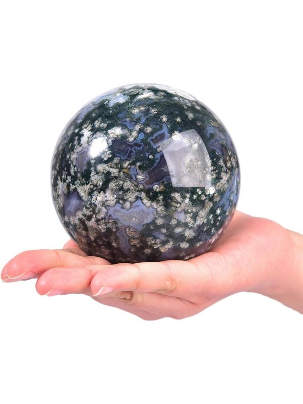 Large Moss Agate Crystal Sphere for Healing & Meditation - Home Decor Ball